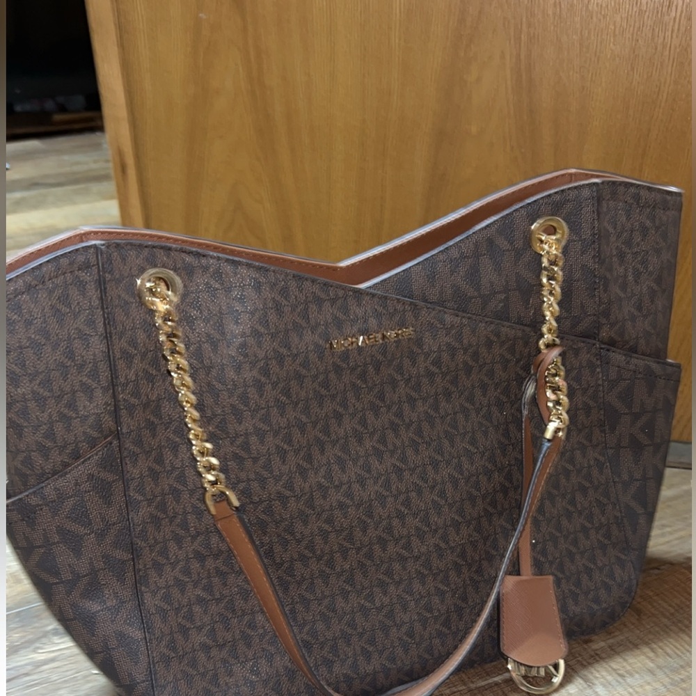 Michael Kors Brown and Gold Tote with Signature Monogram